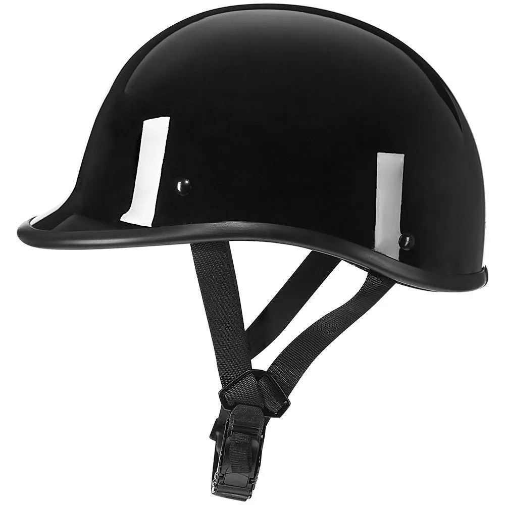 Retro curved ABS motorcycle helmet in matte black, unisex four-season design, sizes M to XXL