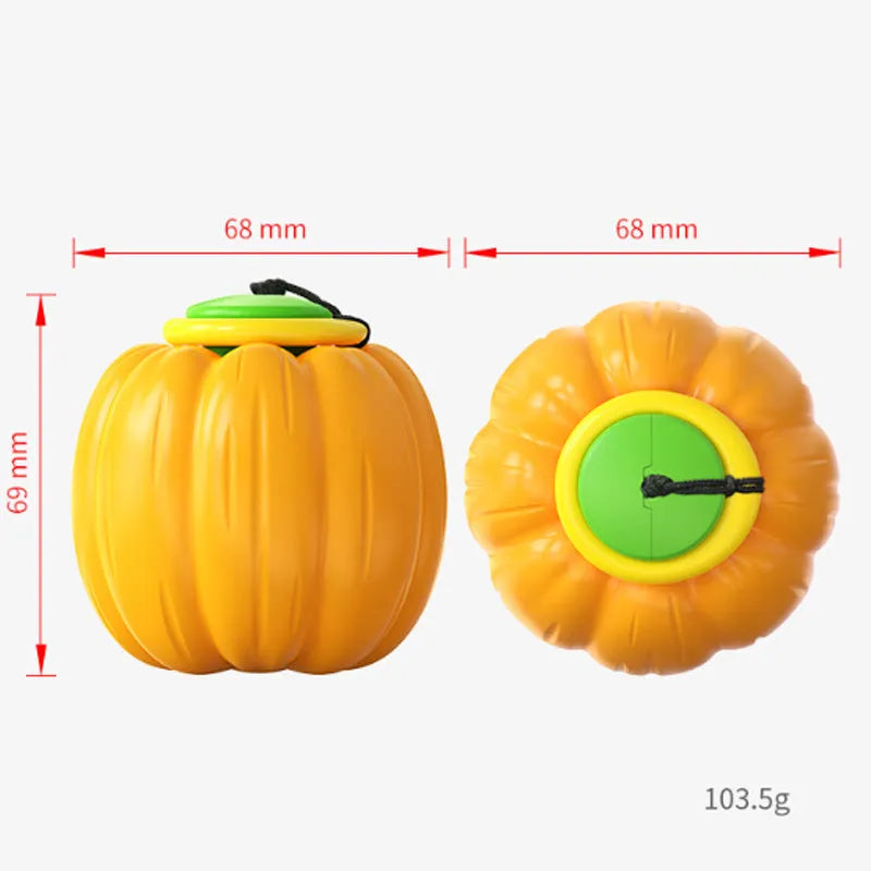 Orange pumpkin-shaped dog chew toy with squeaker for puppies and small dogs