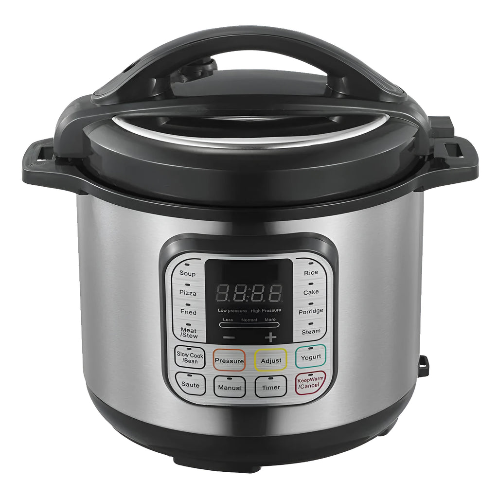 Silver 6L intelligent electric pressure cooker with touch control panel and aluminium alloy lining