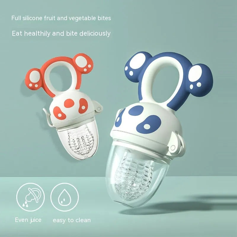 Happy Bite baby teether fruit feeder in transparent edible silicon with hand guard