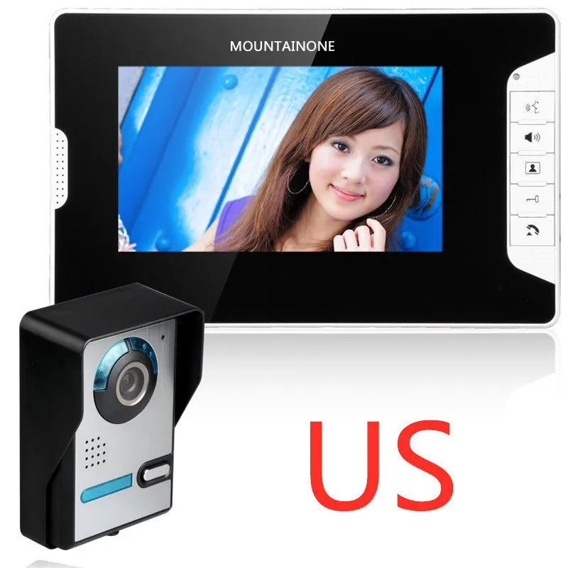 7-inch HD video door phone intercom system with indoor monitor and outdoor waterproof camera.