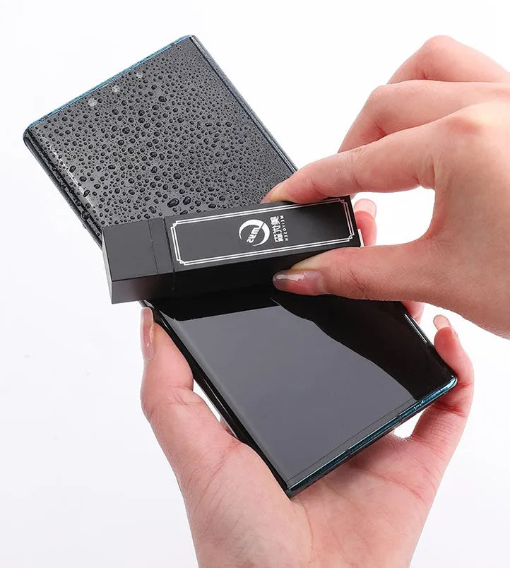 A portable pack of 40 black disposable screen cleaning wipes for mobile phones and tablets.
