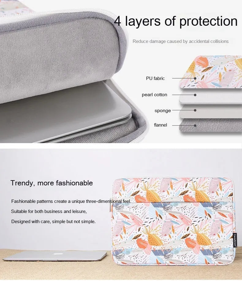 White waterproof PU leather laptop inner sleeve for 14 inch computers with anti-seismic padding.