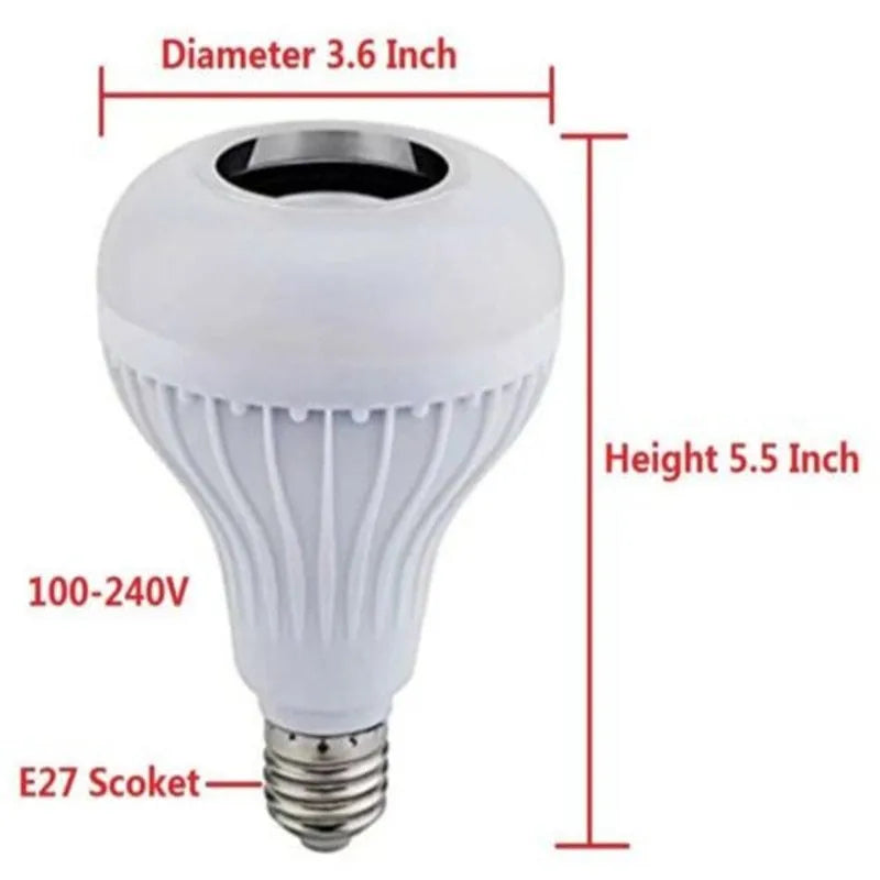White E27 LED Bluetooth speaker bulb with remote control for 16 RGB colours