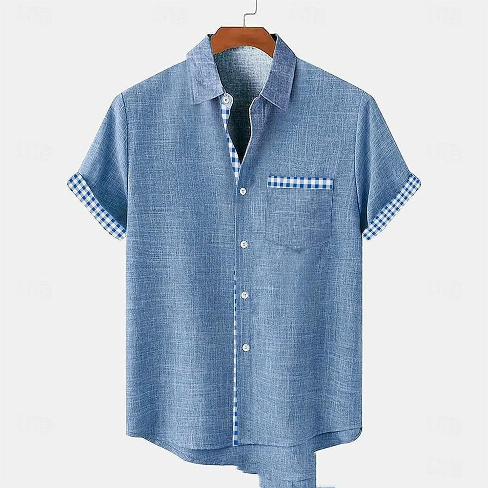 Linen short sleeve shirt with ocean fish pattern lapel in loose fit casual style