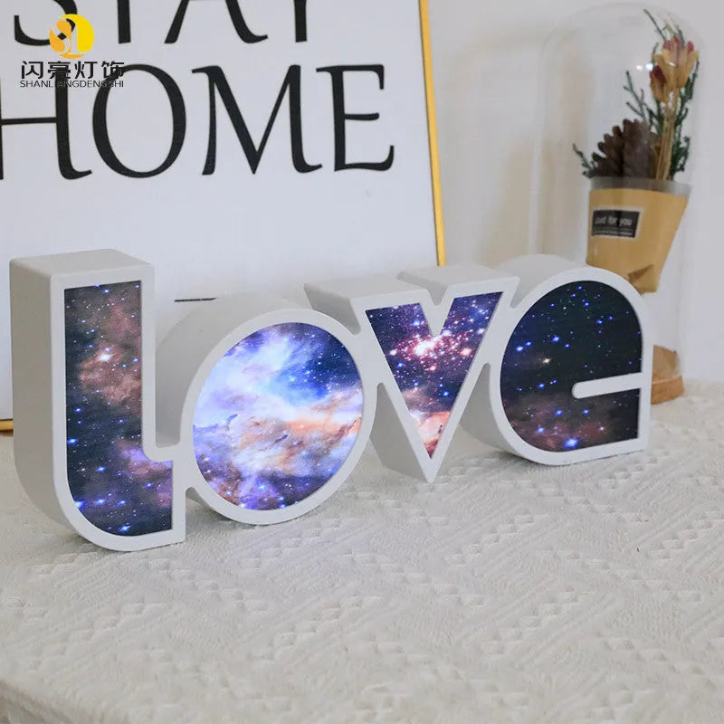 Rainbow-style LED LOVE decorative lamp with plastic shade for Valentine's Day and wedding decor