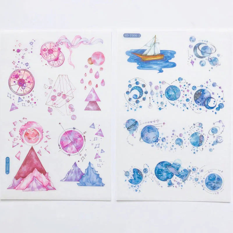 Abu Japanese paper sticker set with fantasy stars design measuring 10.5cm by 14.1cm