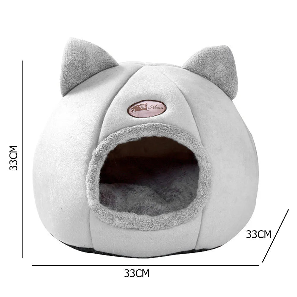Large enclosed winter cat sofa bed with plush lining for indoor pet warmth