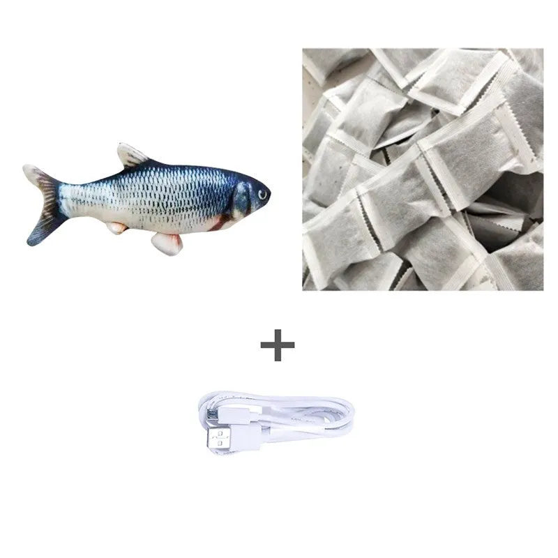 Electronic jumping fish cat toy 30cm long with USB charging cable