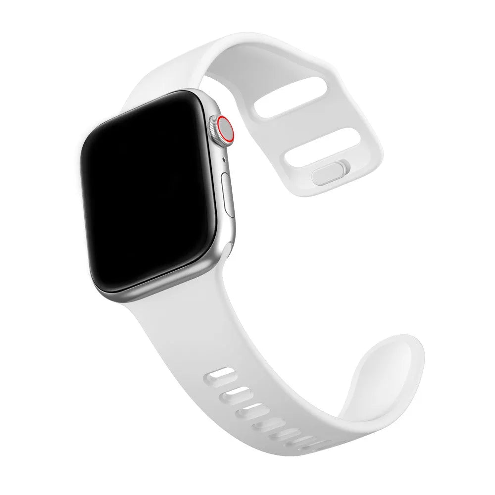 Liquid silicone Apple Watch strap in solid colour, compatible with 38mm to 44mm cases, sports band style