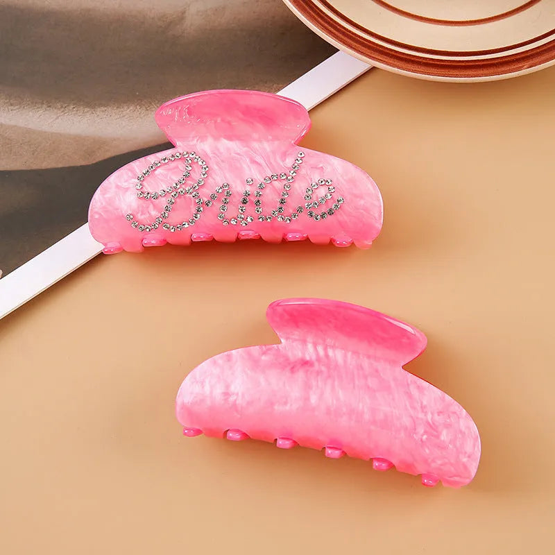 10cm pink and white acrylic shower hair clips with multi-diamond spot drill decoration