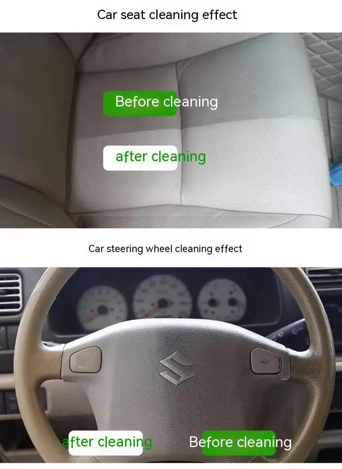 Fabric roof foam decontamination cleaner bottle with towel and sponge wipes for interior car ceilings