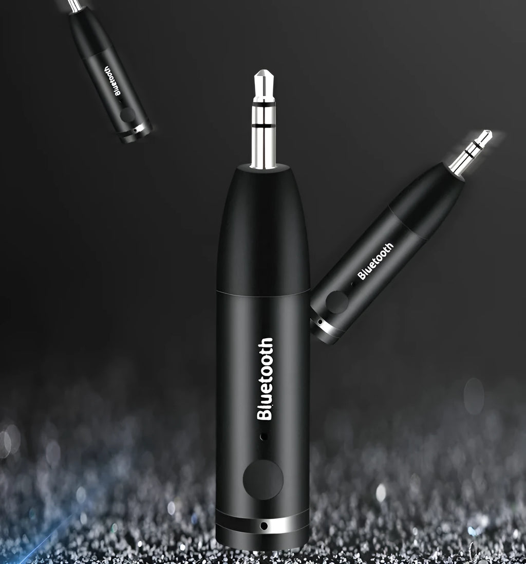 Black car Bluetooth audio receiver adapter with USB charging cable for 3.5mm AUX ports