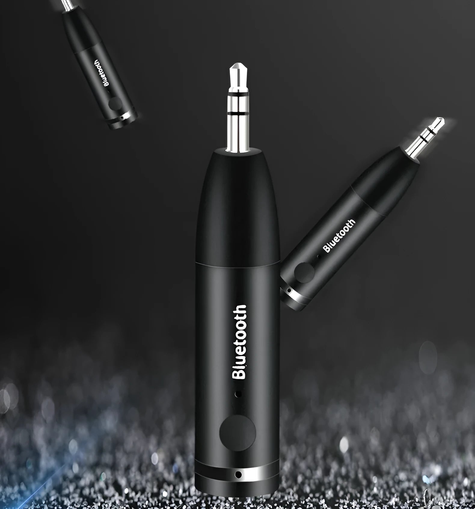 Black car Bluetooth audio receiver adapter with USB charging cable for 3.5mm AUX ports