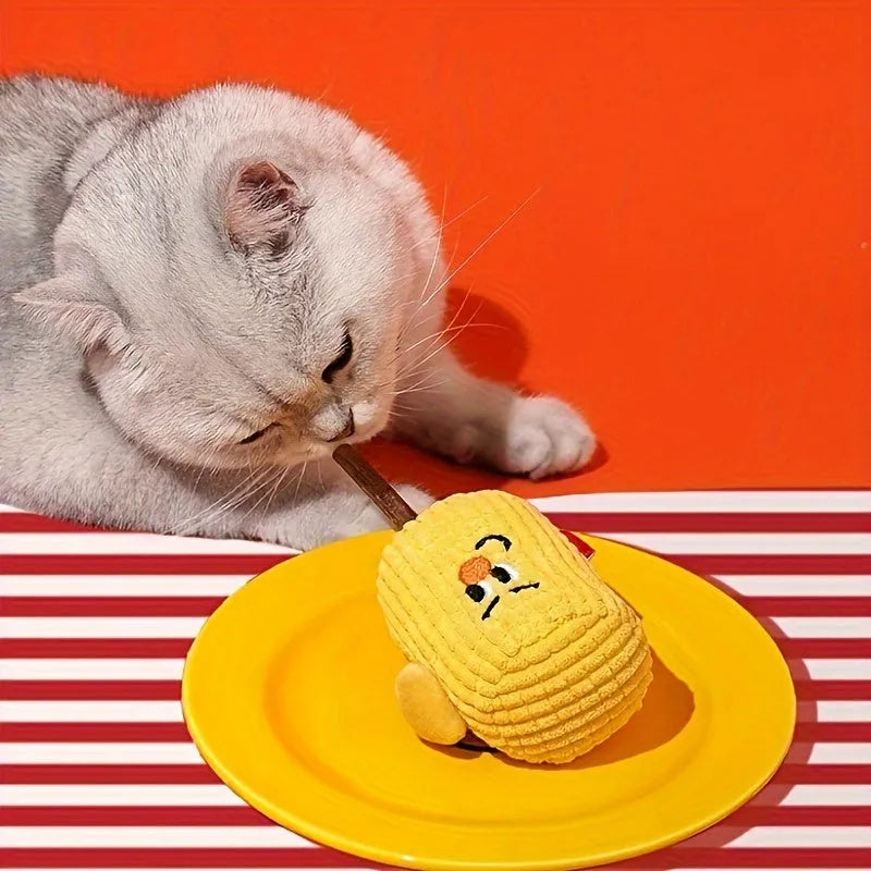 Natural corn cob and polio wood cat chew toy with catnip filling for dental care