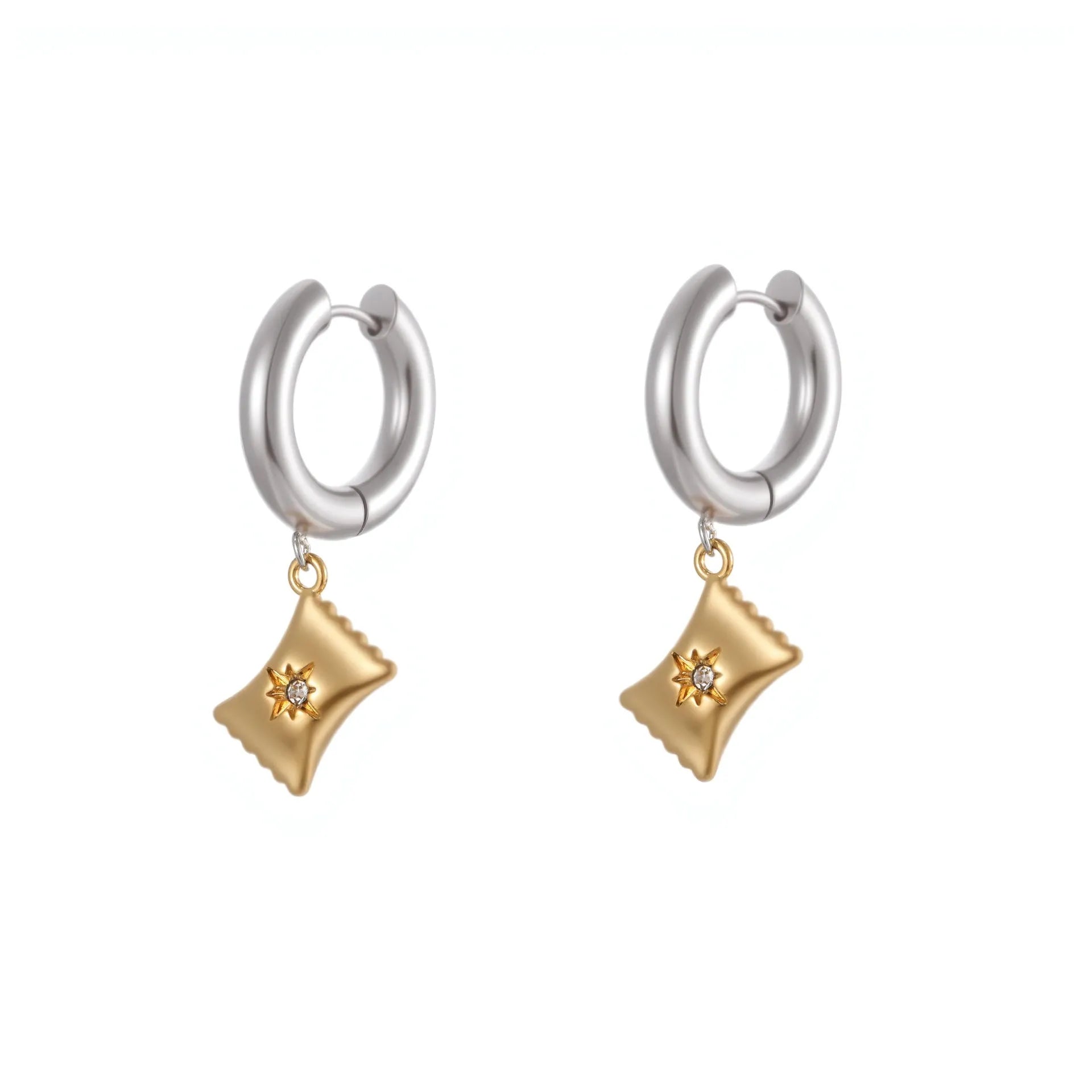 Women's stainless steel earrings with 18K gold electroplating in heart, star, and Christmas tree shapes