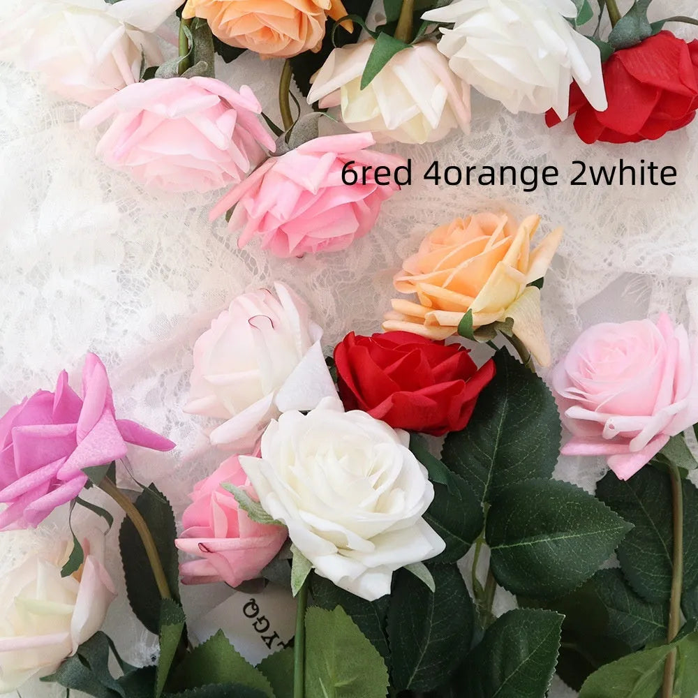 Silk artificial flower bouquet in red colour with 42cm length and 8.5cm flower head