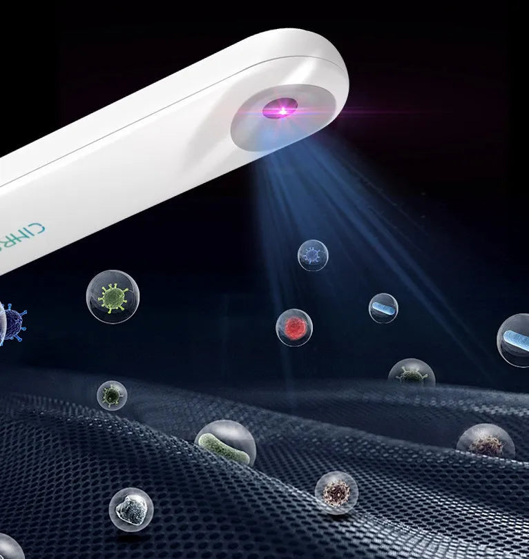 White portable UV sterilizer lamp with compact design for travel disinfection