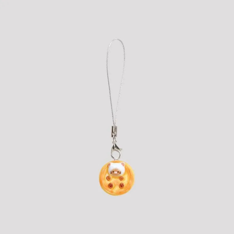 New cute kitten egg tart simulation mobile phone pendant with cartoon decoration, three specification options