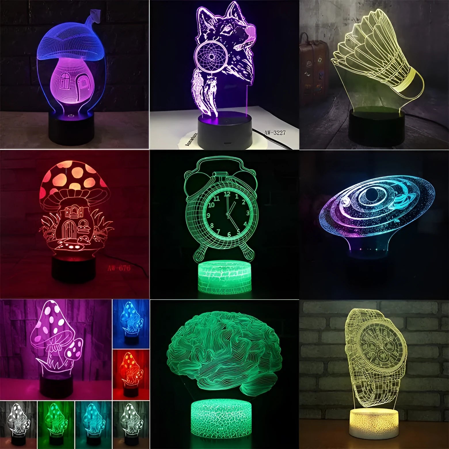 Remote control LED desk lamp with 3D acrylic panel on ABS base, USB powered with colourful lighting effects