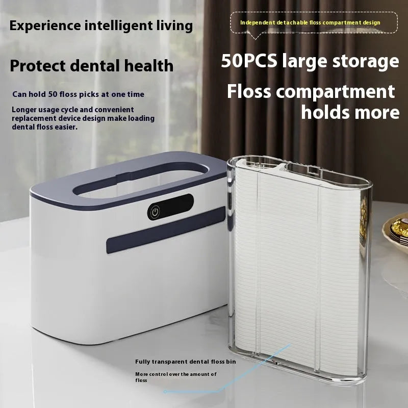 Intelligent induction dental floss box in dark gray, light gray, and gold colour options with USB charging port