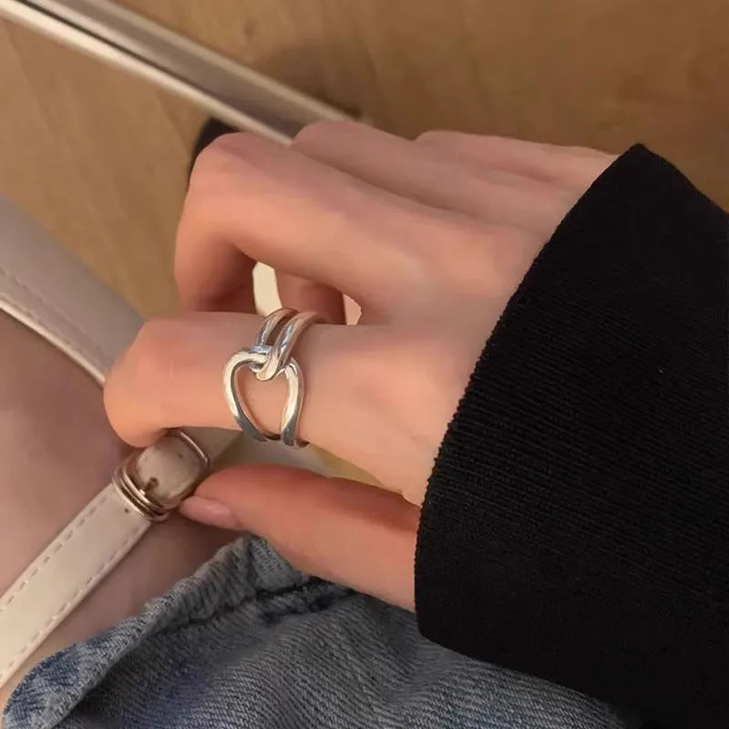 Geometric line cross ring for women, copper open mouth adjustable band, electroplated finish, ring and line design