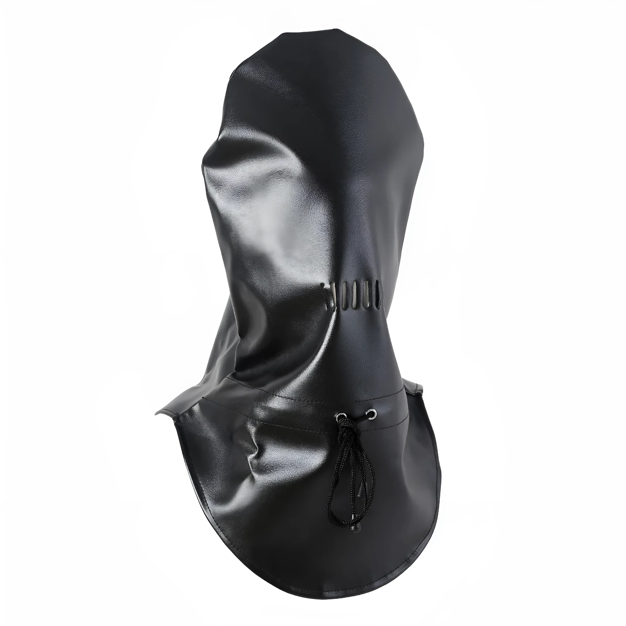 Black leather BDSM mask with adjustable strap for breathable adult training