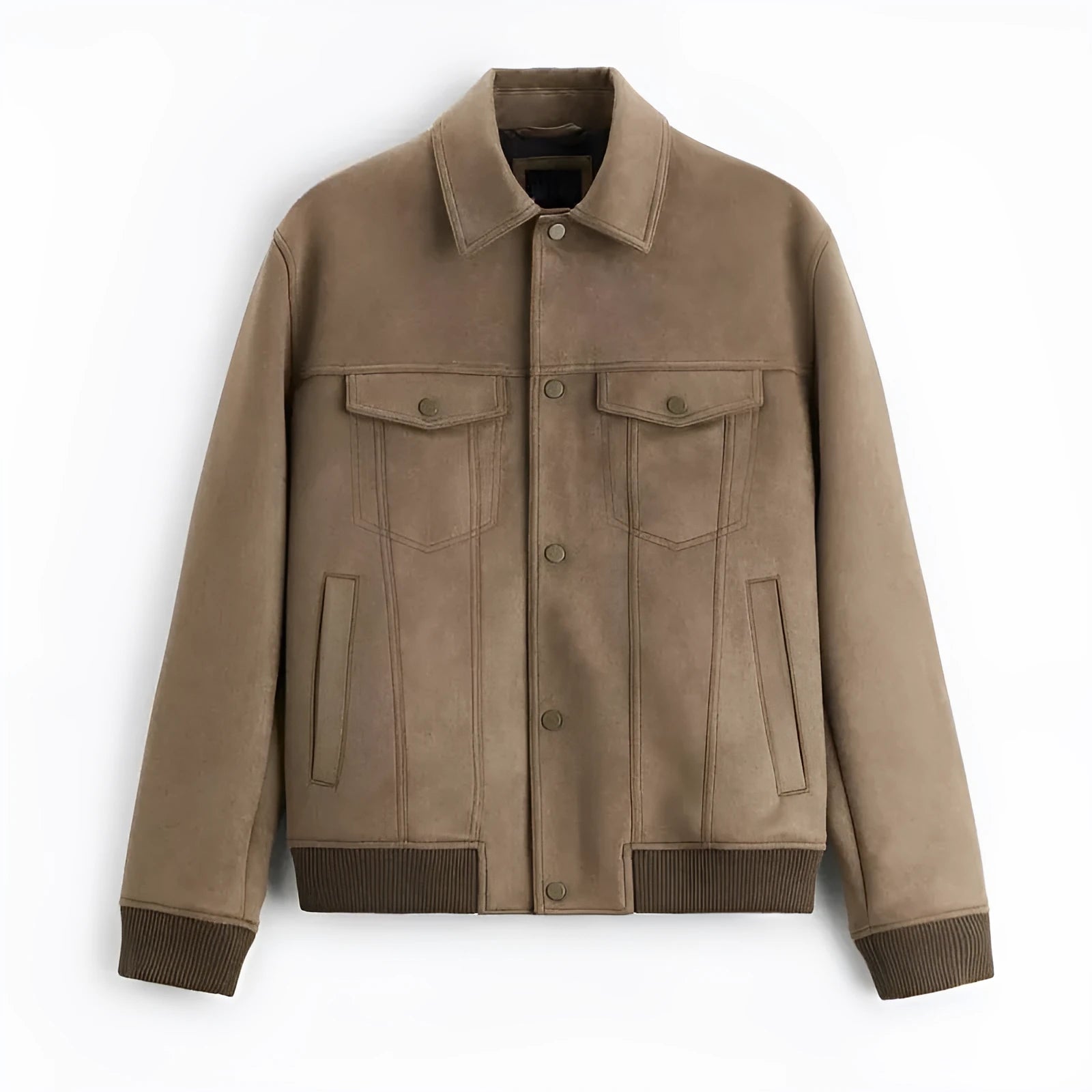 British-style suede velvet commuter jacket in mink colour with long sleeves