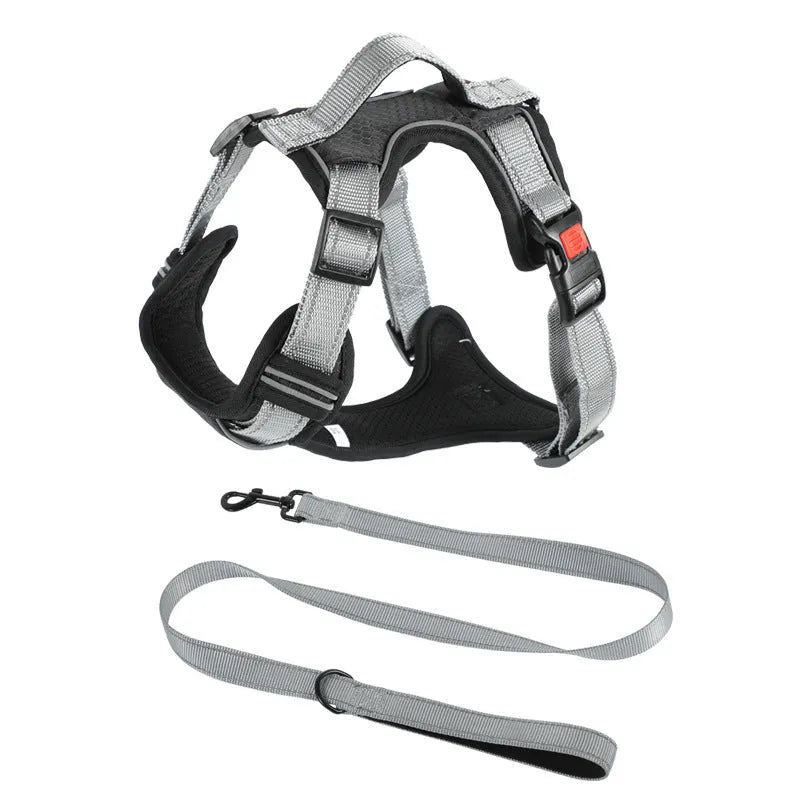 Orange adjustable dog chest strap vest harness with an integrated hand holding rope.