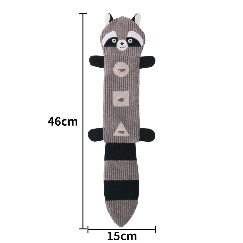 Plush animal-shaped dog toy, Fox design, 47cm long with squeaker and treat-dispensing pockets