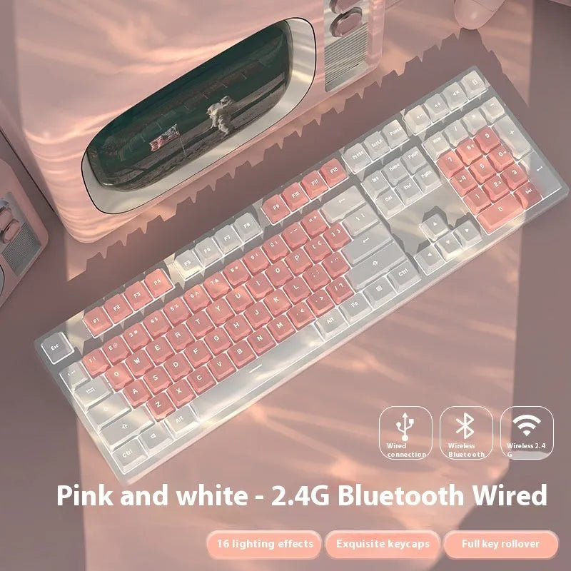 Mechanical keyboard with three connectivity modes in blue and white colour matching design