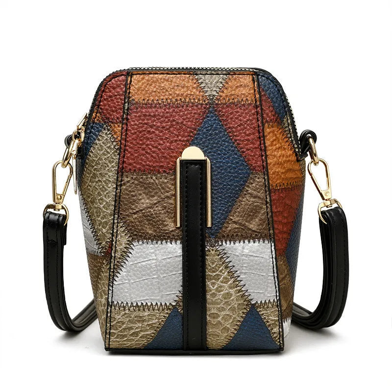 Soft PU stitching shoulder bag in irregular blue with black or brown, single strap, sandwich pocket.