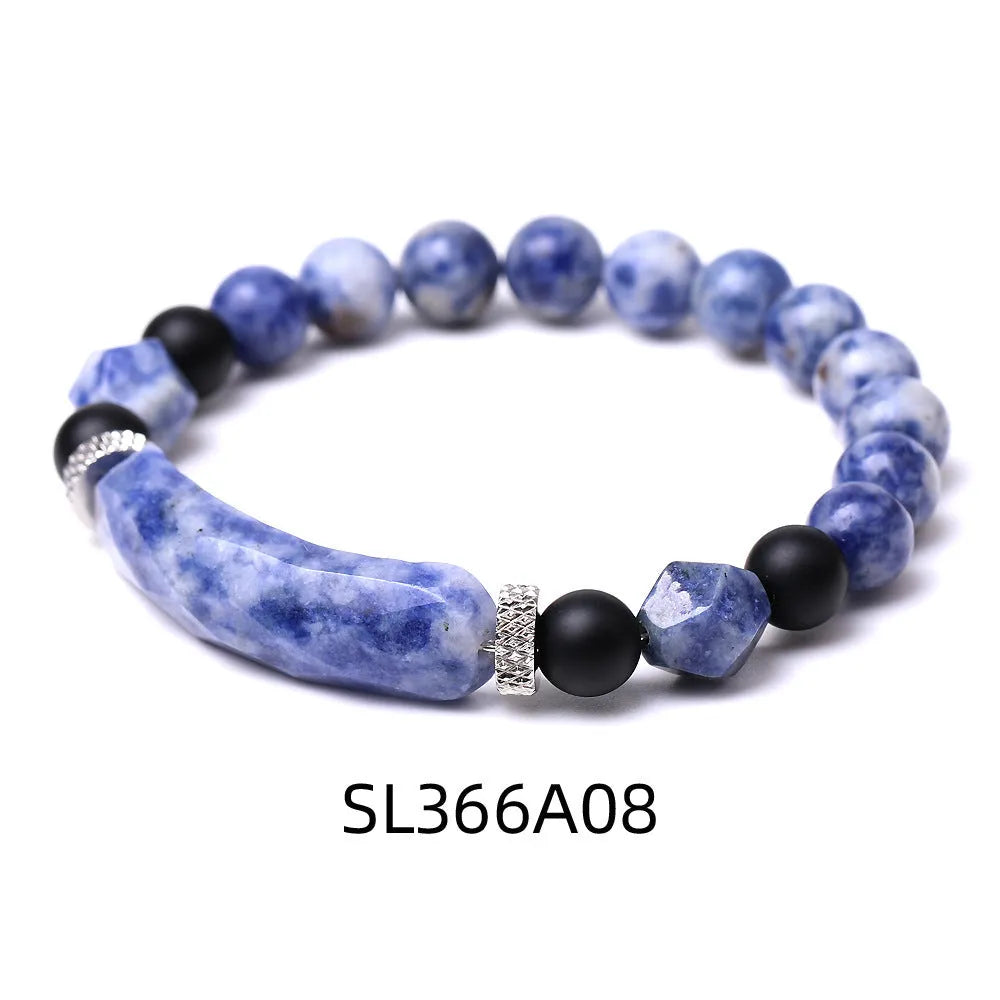 Handmade diamond-cut geometric agate bracelet with faceted beads and fan-shaped design elements
