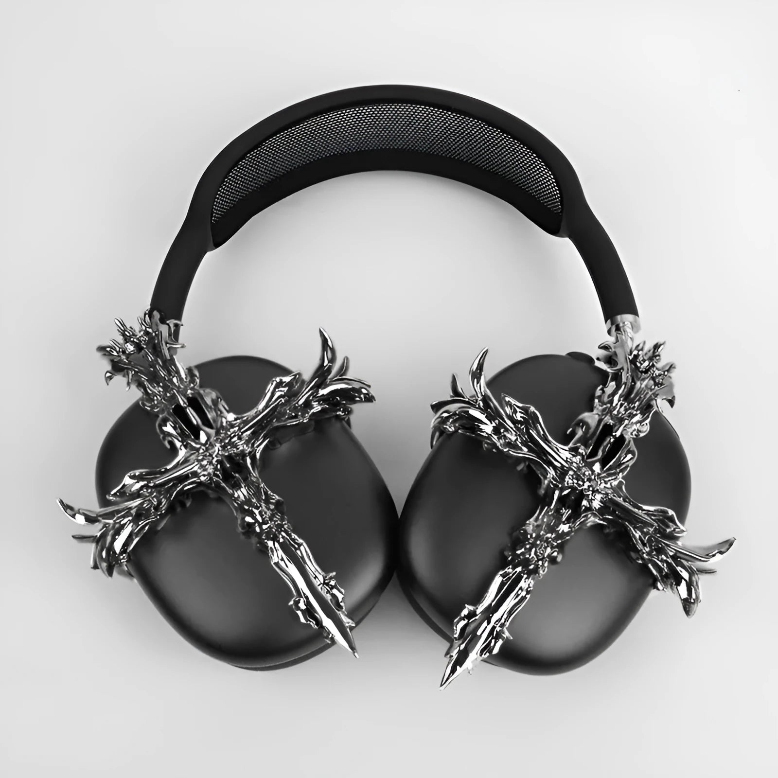 Gothic cross design resin hard case headphone cover for Apple AirPods Max in silver colour