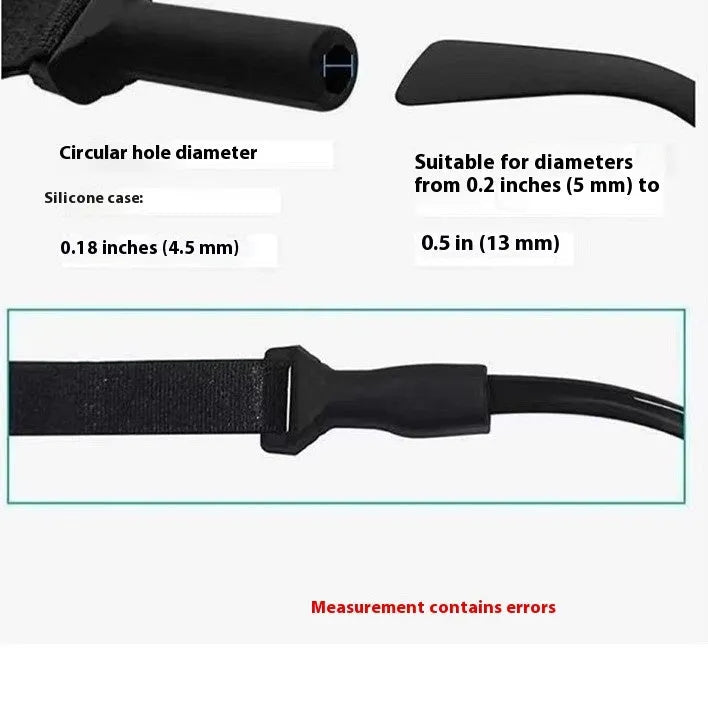 Black adjustable glasses cord strap with silicone earpiece ends shown on spectacles
