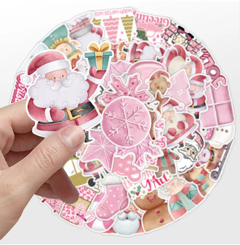 Pack of 50 colourful cute Christmas decoration stickers for cars, phones, and laptops.