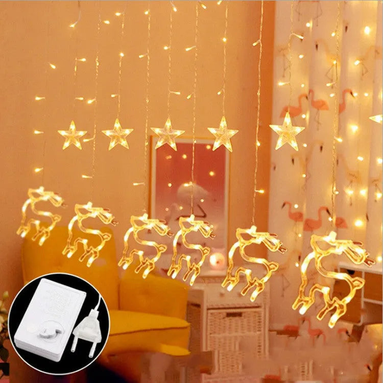 4-metre Christmas LED curtain lights with stars and moons, 138 LEDs, 8 modes, UK plug for indoor window decoration