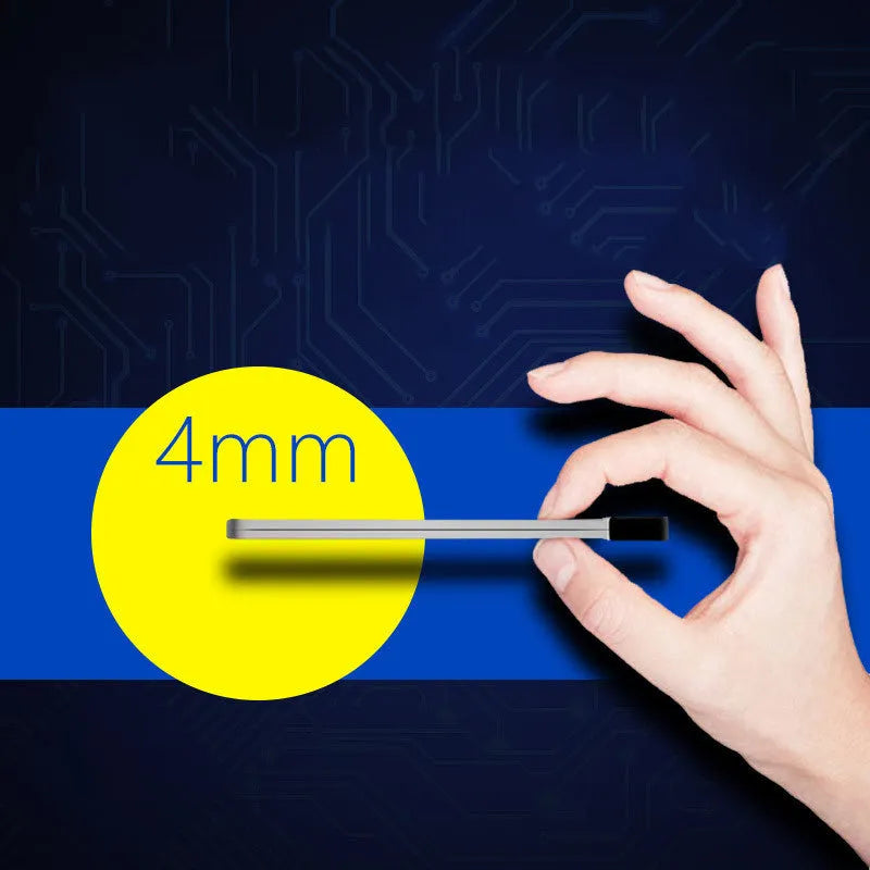 Ultra-slim silver graphene battery power bank 4000mAh on surface with cables