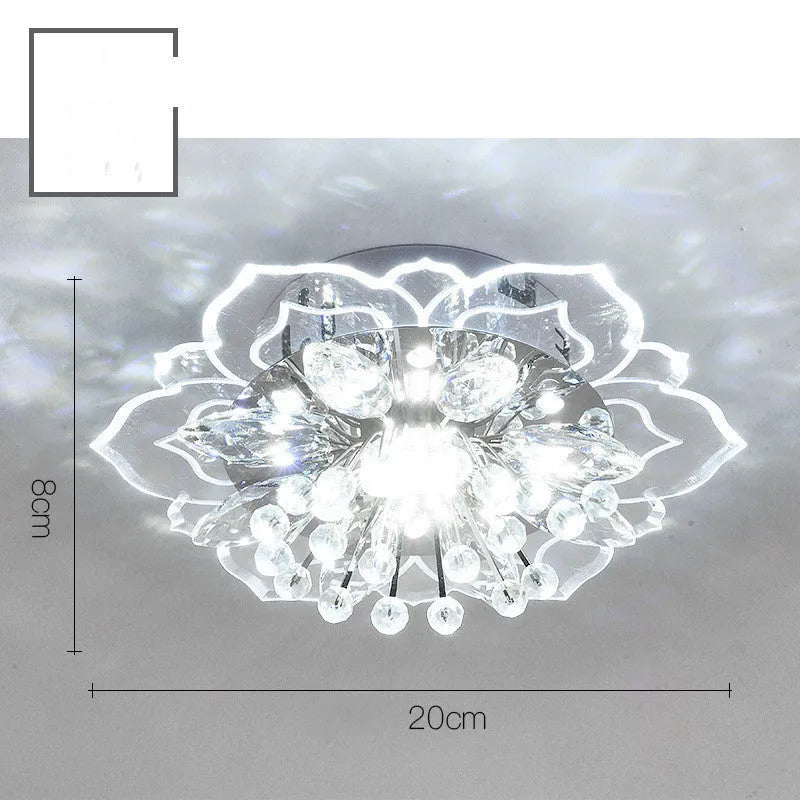 Modern crystal ceiling lamp with flower-shaped shade showing concealed and exposed installation options