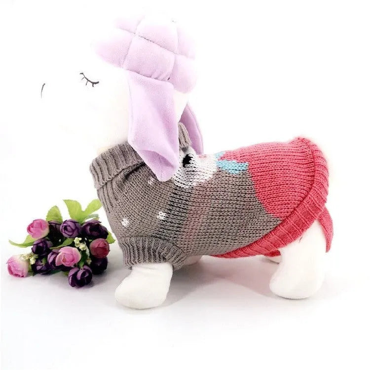 Christmas Maple Snowflake turtleneck knitted wool sweater for pet dogs, printed leaf pattern, casual style