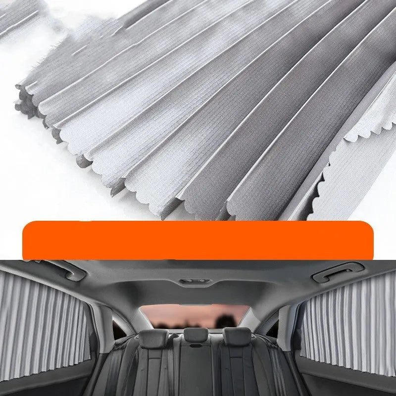 Retractable car sunshade curtain with roller shutter mechanism in thick opaque cloth material