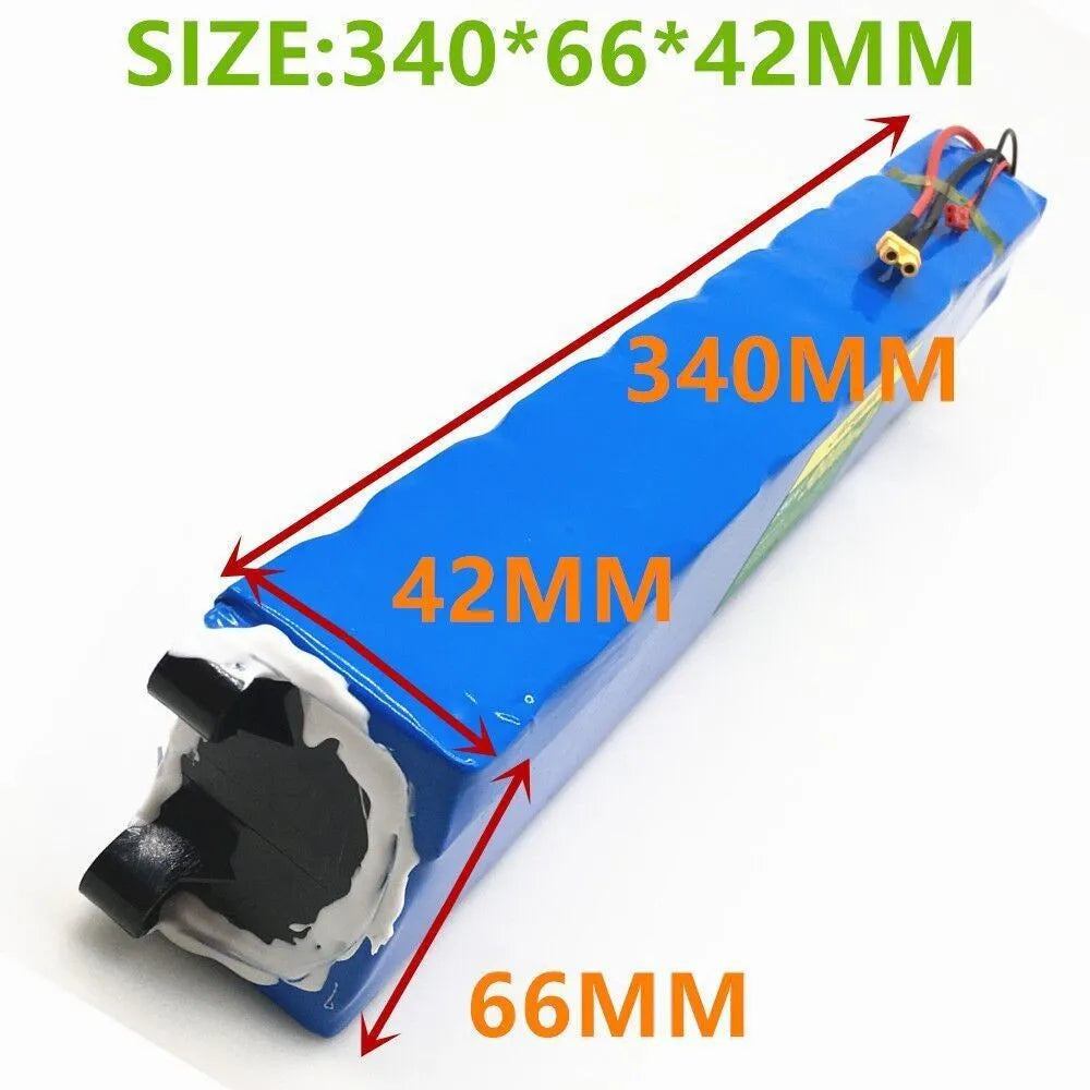 Blue 36V 30000mAh electric scooter battery pack with connectors and charger