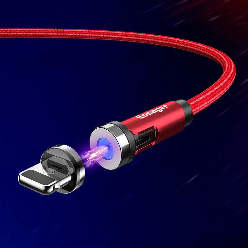 Magnetic rotating data cable in deep space grey or lucky red, 1m or 2m, for Apple, Micro USB and Type-C.