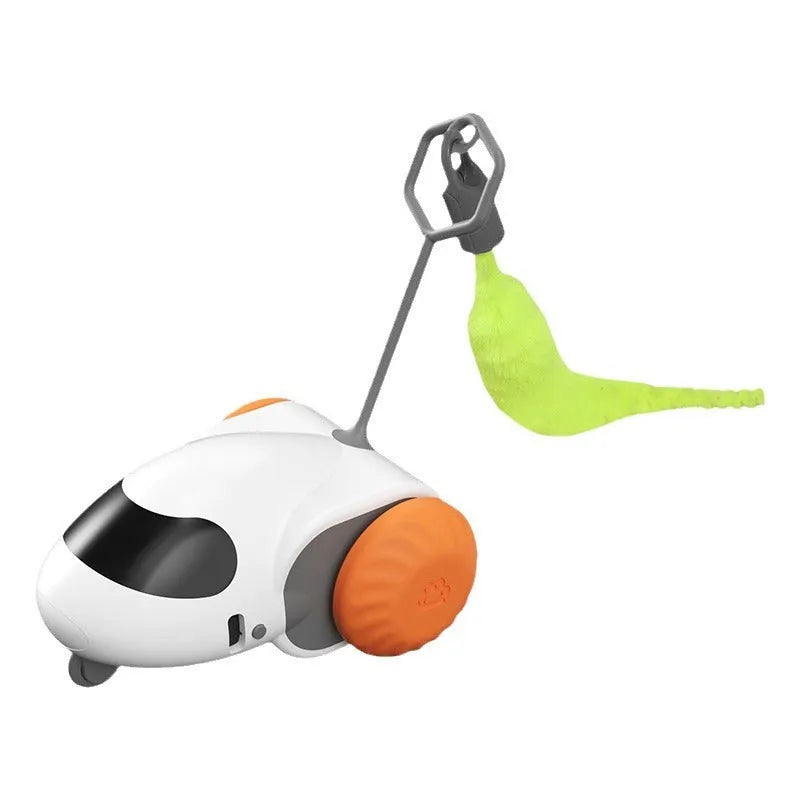 Smart running car electric toy for cats in light grey blue and summer orange colours