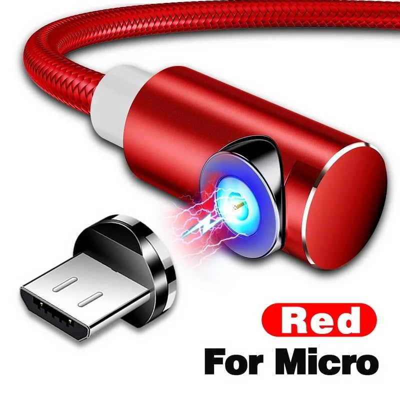 Black magnetic charging cable with aluminium connectors for Micro USB, Type C, and Apple devices.