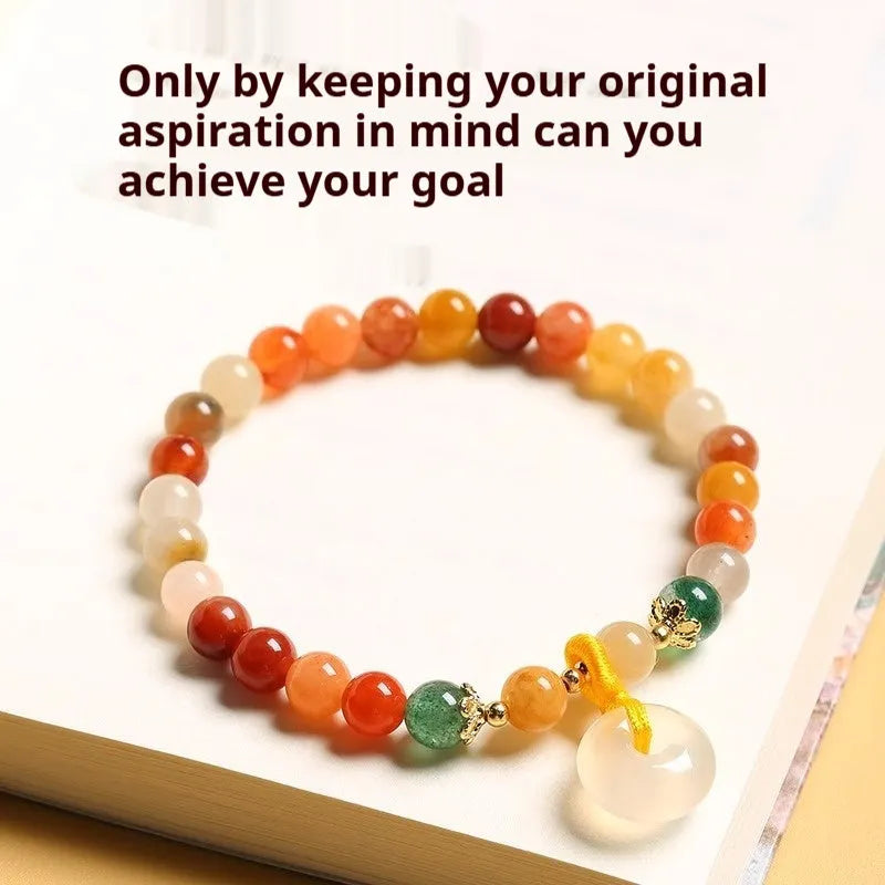 Chinese style handmade bracelet with peace clasp safety buckle and 6mm agate beads