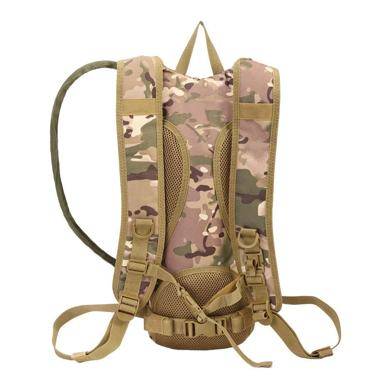 Large capacity camouflage cycling water bag in oxford cloth with physiological curve back plate for outdoor sports