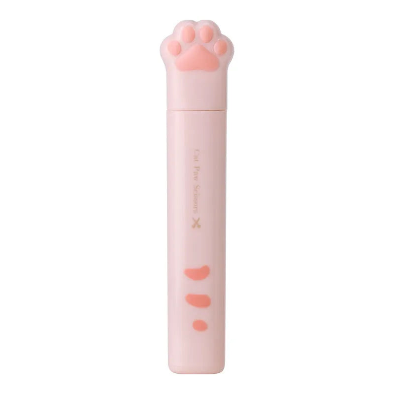 Cat paw design mini folding scissors with stainless steel blades shown open and closed