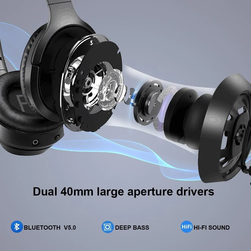 Black Gorsun E98 over-ear wireless Bluetooth headphones with padded headband and memory-protein ear cushions.