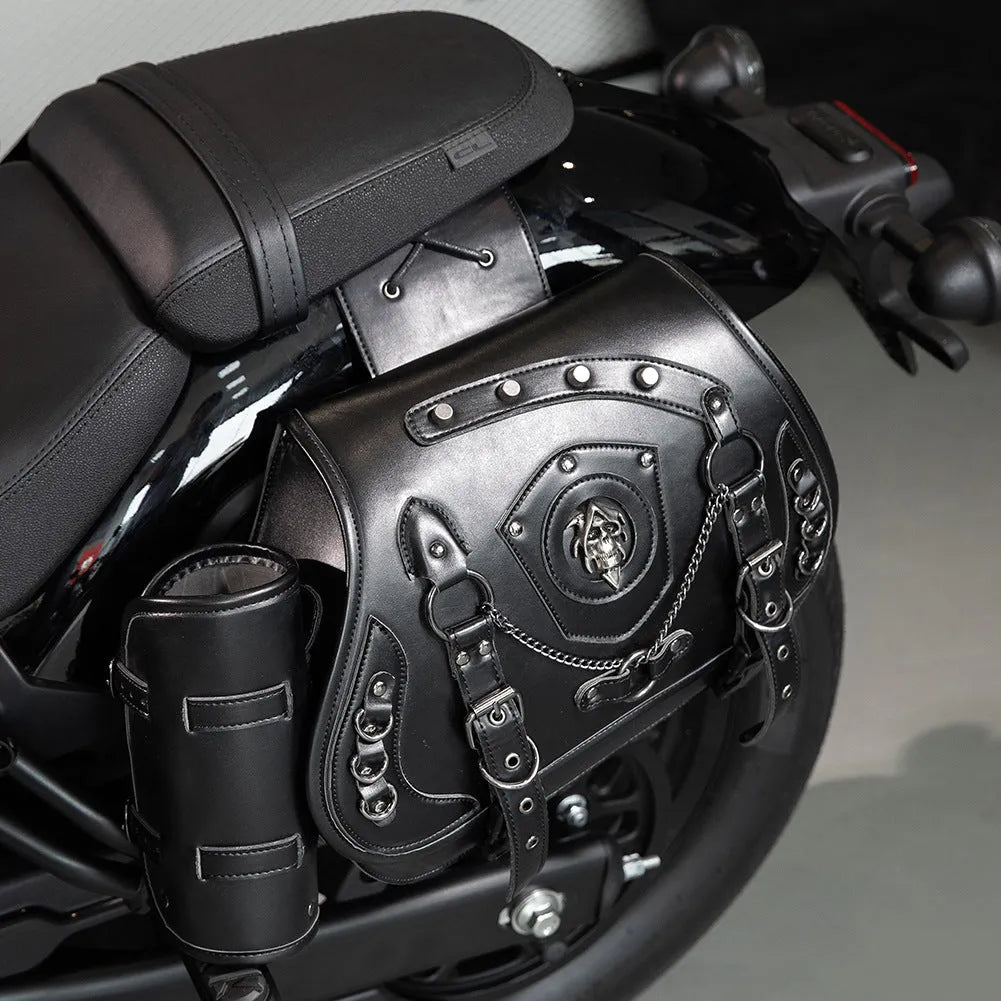 Casual punk style leather motorcycle saddlebag pair 16cmx37cmx29cm for motorcycle or electric car